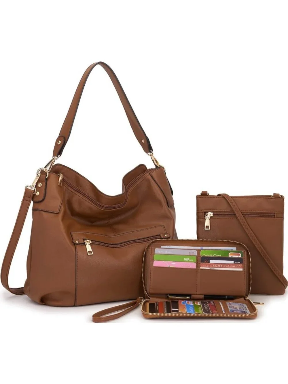 Stylish Large Crossbody Hobo Bag & Wallet Set for Women - Versatile Shoulder